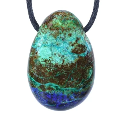 Image de Lebensquelle Plus Pendentif en malachite azurite Pierre roulée avec cordon coton précieuse de qualité supérieure, semi précieuse, lune