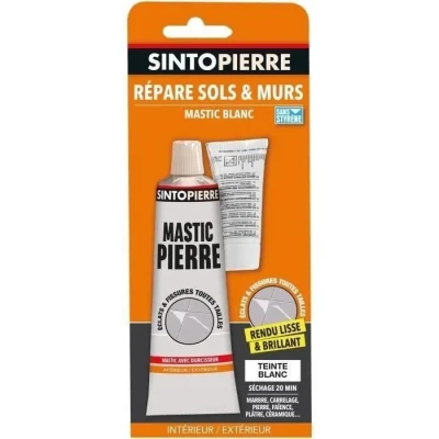 Image de SINTOPIERRE Répare Sols et Murs Rebouche Eclats, Fissures, Trous Séchage Rapide Prêt à l&#039;Emploi Dosage Automatique Teinte Blanche Technique Professionnelle 100g