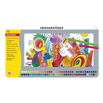 Image de Eberhard Faber 514872 Crayons de couleur en 72 couleurs, forme hexagonale, dans un étui métallique, pour peindre, illustrer et dessiner