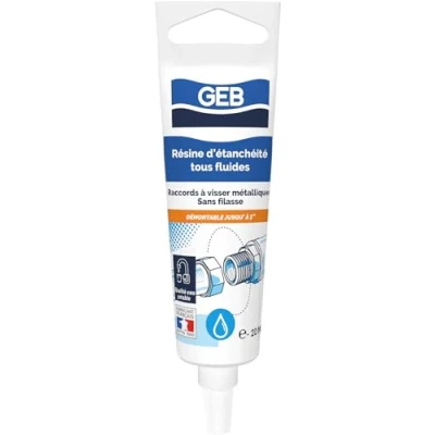 Image de GEB Résine d&#039;étanchéité tous fluides spécial eau potable. Sans filasse Pour raccords métalliques à visser Tube 20 ml
