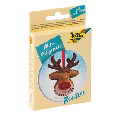 Image de folia 52916 Kit de Couture en Feutre pour Enfant Mini Ligne Feutre, Pendentif Renne, 9 pièces fabriquer Un Cousu soi même