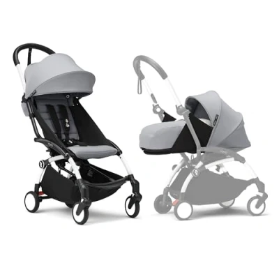 Image de Poussette Stokke YOYO3 avec pack nouveau né et couleur 6+ Comprend un cadre blanc, YOYO (Stone) 0+