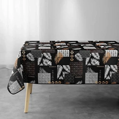 Image de douceur d&#039;intérieur, Nappe Rectangle (150 x 240 cm) Olenna Noir, Polyester Imprimé
