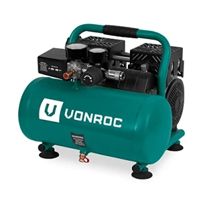 Image de VONROC Compresseur d&#039;air Silencieux 750W 1HP 128 l/min. Sans huile Réservoir 6L 8 bar 57,5dB(A) Vert