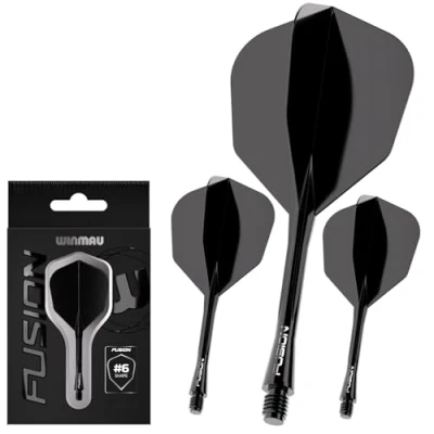 Image de WINMAU Darts Fusion Système d&#039;ailette et de tige intégrés Forme design n 6 Couleur noire Longueur intermédiaire