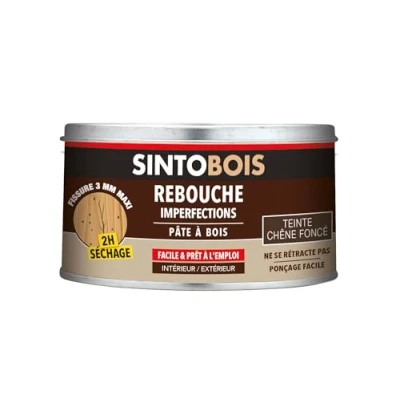Image de SINTOBOIS Rebouche Petits Trous Pâte à Bois Prêt l&#039;Emploi Sec en 2h Formule Solvantée Intérieur et Extérieur Ne se Rétracte pas Chêne Foncé Technique Professionnelle 250 g