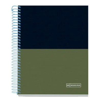 Image de Miquelrius Rider Green Carnet de 140 feuilles 70 g/m², ligné horizontal 7 mm, 4 bandes colorées, 2 trous, couverture rigide, format A5