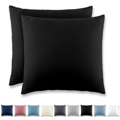 Image de REDKEY Taie Oreiller 65x65 Noir Lot de 2 Taies d&#039;Oreillers 65 x Carré en Microfibre Brossée, Housse Coussin avec Fermeture Éclair
