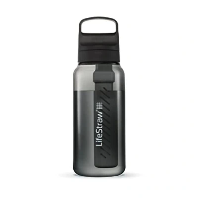 Image de LifeStraw Go Series Gourde filtrante sans BPA 1l pour les voyages et l’usage quotidien. Élimine bactéries, parasites microplastiques. Améliore le Goût, Nordic Noir (noir)