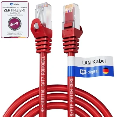 Image de HB DIGITAL 2 m Câble Ethernet LAN CAT 7 S/FTP PiMF LSZH AWG26 Réseau avec Connecteurs RJ45 6A 10 Gbits/s 600 MHz Idéal pour Panneau de Brassage Serveurs PC Laptop Smart TV DSL Rouge