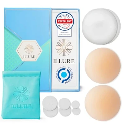 Image de ILLURE® Cache Teton tétons [1 Paire] pour Femmes avec Protection des mamelons réutilisables &amp; lavables Invisible en Silicone de Haute qualité [8 cm Ø]
