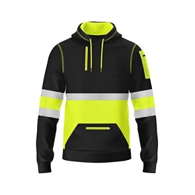 Image de trending babz Sweat à capuche haute visibilité pour homme avec bande réfléchissante et 3 poches fermeture éclair Taille S 2XL, Jaune Noir,