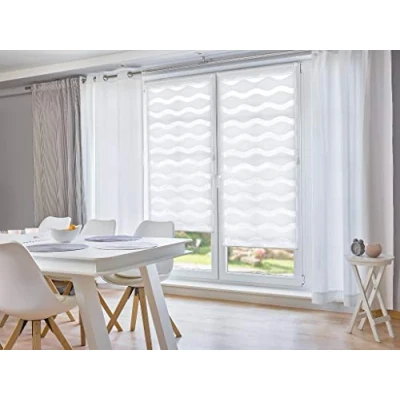 Image de Khome Store Enrouleur Double avec système de Fixation Klemmfix, Polyester, Blanc, B85 x H200 cm