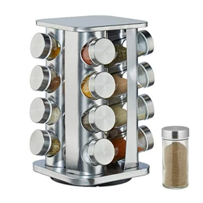 Image de relaxdays 10026459, argenté Carrousel, 16 pots en verre, Présentoir à épices inox, rotatif 4
