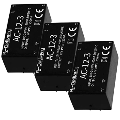 Image de AZDelivery 3 x 220 V 12 Mini Adaptateur d&#039;alimentation Compatible avec Arduino et Raspberry Pi incluant Un E Book!