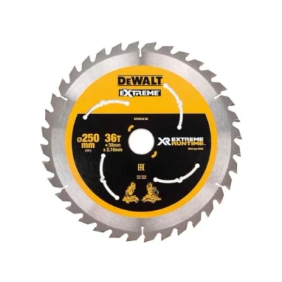 Image de DeWalt XR Extreme Runtime Lame de scie circulaire statique, 1 pièce, 250/30 mm 36 WZ/FZ, dt99572 QZ Noir/Jaune