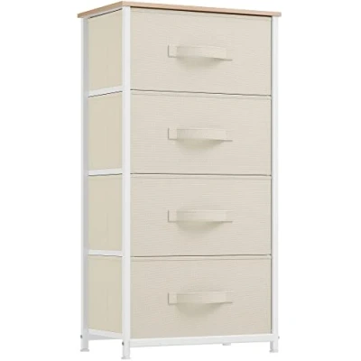 Image de YITAHOME Commode pour Chambre à Coucher, 9 Tiroirs en Tissu Meuble de Rangement avec Dessus Bois et Grand Espace Salon, d&#039;enfant, Crème Blanche