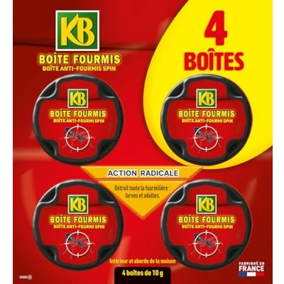 Image de KB KFOUB4 Anti fourmis Boîtes Appât x4 Détruit durablement et en profondeur les fourmilières Actif à faible dose utilisable intérieur extérieur Fabriqué France