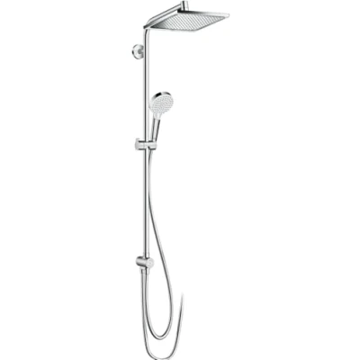 Image de hansgrohe Crometta E Colonne de douche économie d&#039;eau (EcoSmart) sans mitigeur, pluie (240x240mm) avec inverseur, douchette (2 jets), support, flexible, barre et tête carrée, Chromé