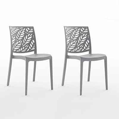 Image de Lot de chaises Dafne en polypropylène renforcé, empilables, Usage intérieur et extérieur (2 Chaises, Gris foncé)