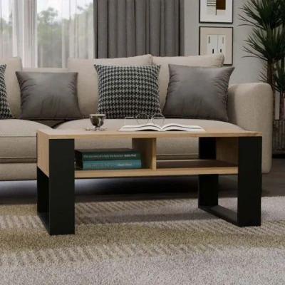 Image de Table basse MODI II Artisan Chêne / Noir avec étagère moderne pour salon Style industriel