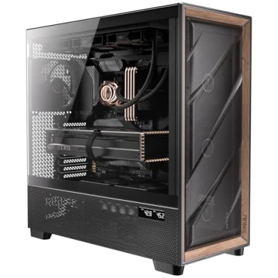 Image de Antec Flux Pro, 6 Ventilateurs PWM Inclus, Panneau Avant à Haut débit d&#039;air avec Bois de Noyer, Support iShift PSU 90, USB 3.0 x 2, Type C, radiateur 420 mm, Affichage la