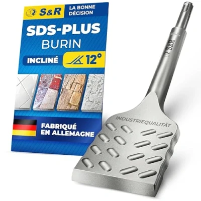 Image de S&amp;R Burin Perceuse SDS plus Ciseau à carrelage 250 x 50 mm Plat coudé. MADE IN GERMANY. Géométrie optimisée pour Carreaux et Carrelage. Qualité industrielle