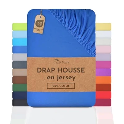 Image de NatureMark Drap Housse en Jersey, 100% Coton, Disponible dans de Nombreuses Tailles et Couleurs, qualité Oeko Tex Standard 100, 180 x 200 cm cm, Bleu Royal