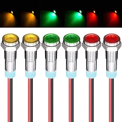 Image de GUUZI 6pcs 12V 24V 6mm LED Panneau Pilote Dash Avertissement Voyant Lampe Indicateur Ampoules Directionnelles (Rouge/Jaune/Vert)