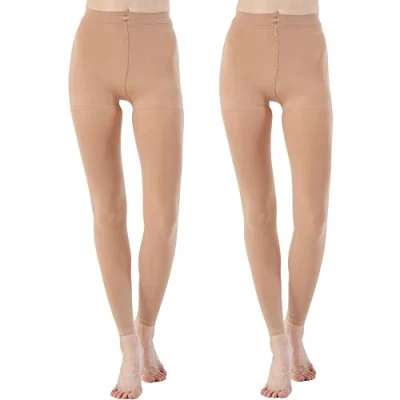 Image de Manzi Lot de 2 paires Collants sans pieds pour femmes, 70 deniers, parfaits danse classique Beige X Large