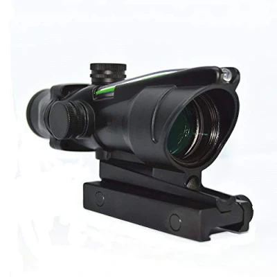 Image de HWZ Tactical Hunting 4X32 ACOG Red Or Green Fiber Chevron Reticle Optics Illuminated Rifle Scope for Shooting (Green)