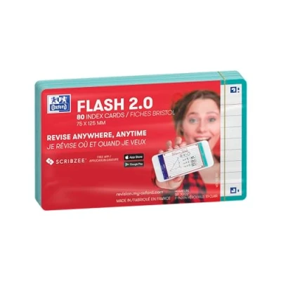 Image de OXFORD Flash 2.0 80 Fiches Bristol Cards 7,5 x 12,5cm Ligné Cadre Vert Menthe