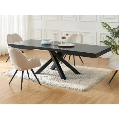 Image de Vente unique Table à Manger Extensible 6 10 Personnes en MDF et métal Noir CATONAV