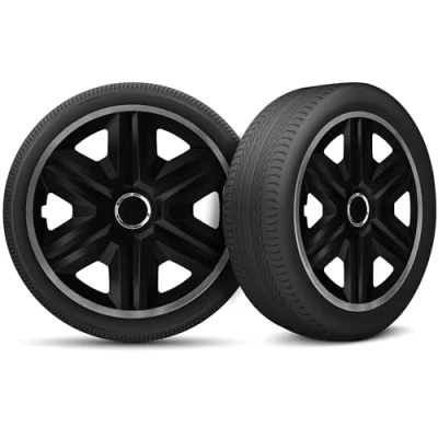 Image de Moltico Enjoliveur Set de 4 Universel Enjoliveurs Adapté à Toutes Roues en Acier pour Auto Anneau Sécurité Réglable 16 Pouces Graphite Noir