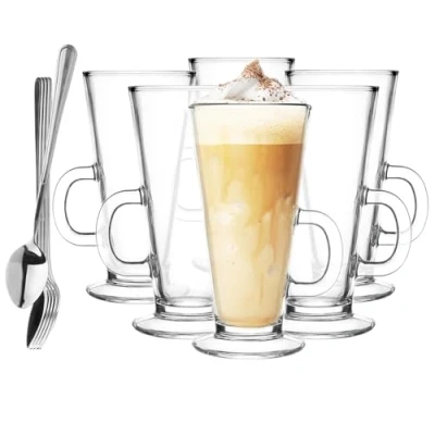 Image de Glasmark Krosno Lot de 6 verres à café 0,25 l avec cuillère, café, thé, latte, macchiato, eau, passe au lave vaisselle, petits 250 ml