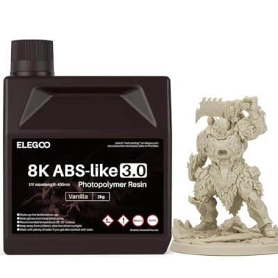 Image de ELEGOO Résine ABS Like 3.0 8K pour Impression 3D Imprimante LCD MSLA DLP UV 405nm Photopolymère, Haute Précision, Résistance et Ténacité Améliorées, Vanille 2000G
