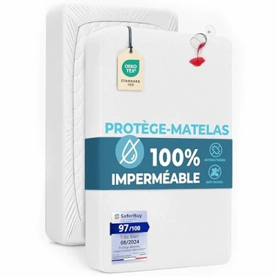 Image de Dreamzie Protège Matelas 150 x 200 cm Imperméable Made in Europe pour 200cm Alèse certifiée Oeko TEX Hypoallergénique, Anti Acarien et Bactérien