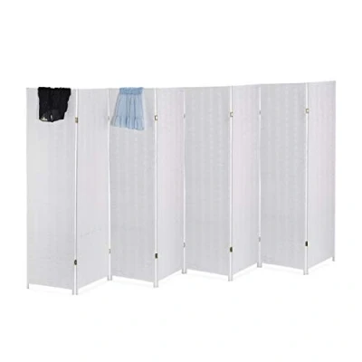 Image de Relaxdays Paravent intérieur, 8 Parties, HxL 170 x 320 cm, séparateur Pliable, Bois &amp; Corde Papier, Brise Vue, Blanc, 1 unité