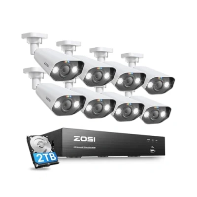 Image de ZOSI 4K PoE Kit Caméra de Surveillance, 8CH 8MP NVR avec Disque Dur Intégré 2 to, Audio Bidirectionnel, Vision Nocturne Couleur, Détection Humaine AI, Accès à Distance, Enregistrement 24/7