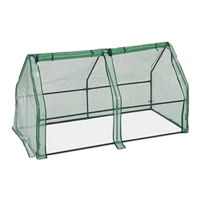 Image de Relaxdays, Serre avec bâche, Deux Portes, Toit Pointu, abri en PE, H x L P : 90 180 cm, Vert