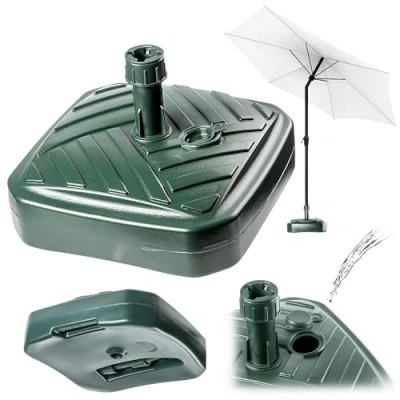 Image de KADAX Pied de parasol rond à remplir avec du sable, l&#039;eau ou gravier, support en plastique pour jardin, terrasse, plage (version 1 carré, vert)