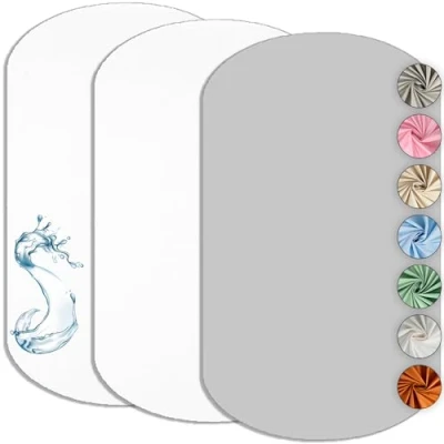 Image de Drap Housse Cododo 60x80cm (Lot de 2) Compatible Iora + 1 Alèse Imperméable Protège Matelas Set 2+1 Draps Oeko TEX (Blanc/Gris, 60 x 80 cm)