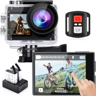 Image de icefox Action Cam 4K Caméra sous Marine étanche 40 m Ultra HD 20 MP 170 degrés Grand Angle WiFi stabilisation Glace avec Double Batterie 1350 mAh Gris