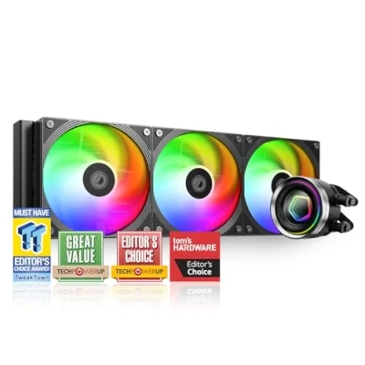 Image de ID COOLING FX360 INF refroidisseur de processeur liquide 360 mm, AIO avec effet miroir ARGB Infinity, 3 ventilateurs en série 120 fonctionnement à faible bruit 27,2 dB (A)