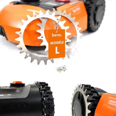 Image de BEOS® 2 x Crampons en Acier Inoxydable de qualité supérieure pour Worx Landroid L &amp; Vision + 12 vis Amélioration la Traction Tondeuse Robot Taille des Roues 225 mm