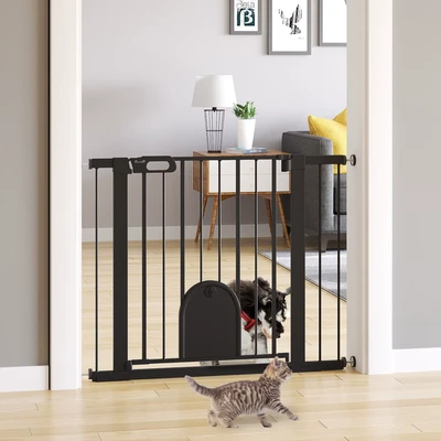 Image de PawHut Barrière de sécurité à fermeture automatique, 2 extensions, 75 103cm, noir