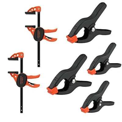 Image de JORGENSEN Jeu de 2 Mini Serre Joints et 4 Pinces à Ressort avec Ouverture 25, 50mm, Joint une Main Libération Rapide jusqu&#039;à 103mm Force Serrage Maximale 136kg