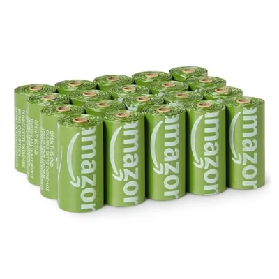 Image de Amazon Basics Sacs à Déjections Canines en Matériau Recyclé sans Distributeur, Non Parfumés, 300 (20 Paquets de 15 Sacs)