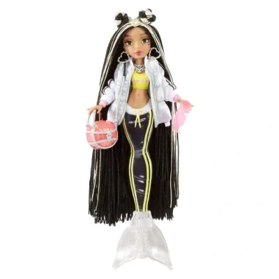 Image de Mermaze Mermaidz JORDIE Poupée mannequin sirène de collection avec 1 queue qui change couleur, des cheveux noirs &amp; blonds, tenues accessoires est articulée pour poser 4 ans +
