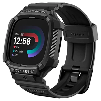 Image de Spigen Rugged Armor Pro Coque et Bracelet Compatible avec Fitbit Versa 4 / Sense 2 Noir